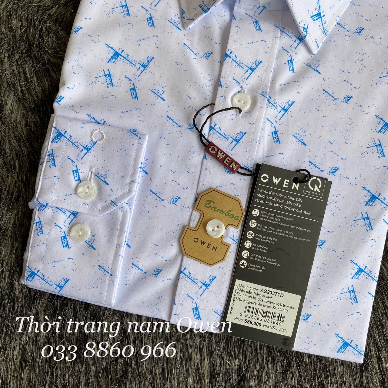 OWEN - Áo sơ mi dài tay Owen Slimfit chất sợi tre màu trắng in hình 23371