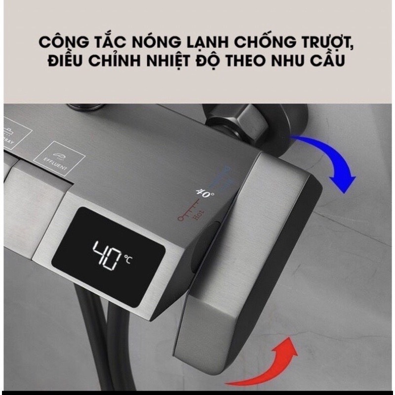 [Cao Cấp] Sen cây tắm nóng lạnh dạng phím đàn NANO xám có màn hình hiển thị nhiệt độ