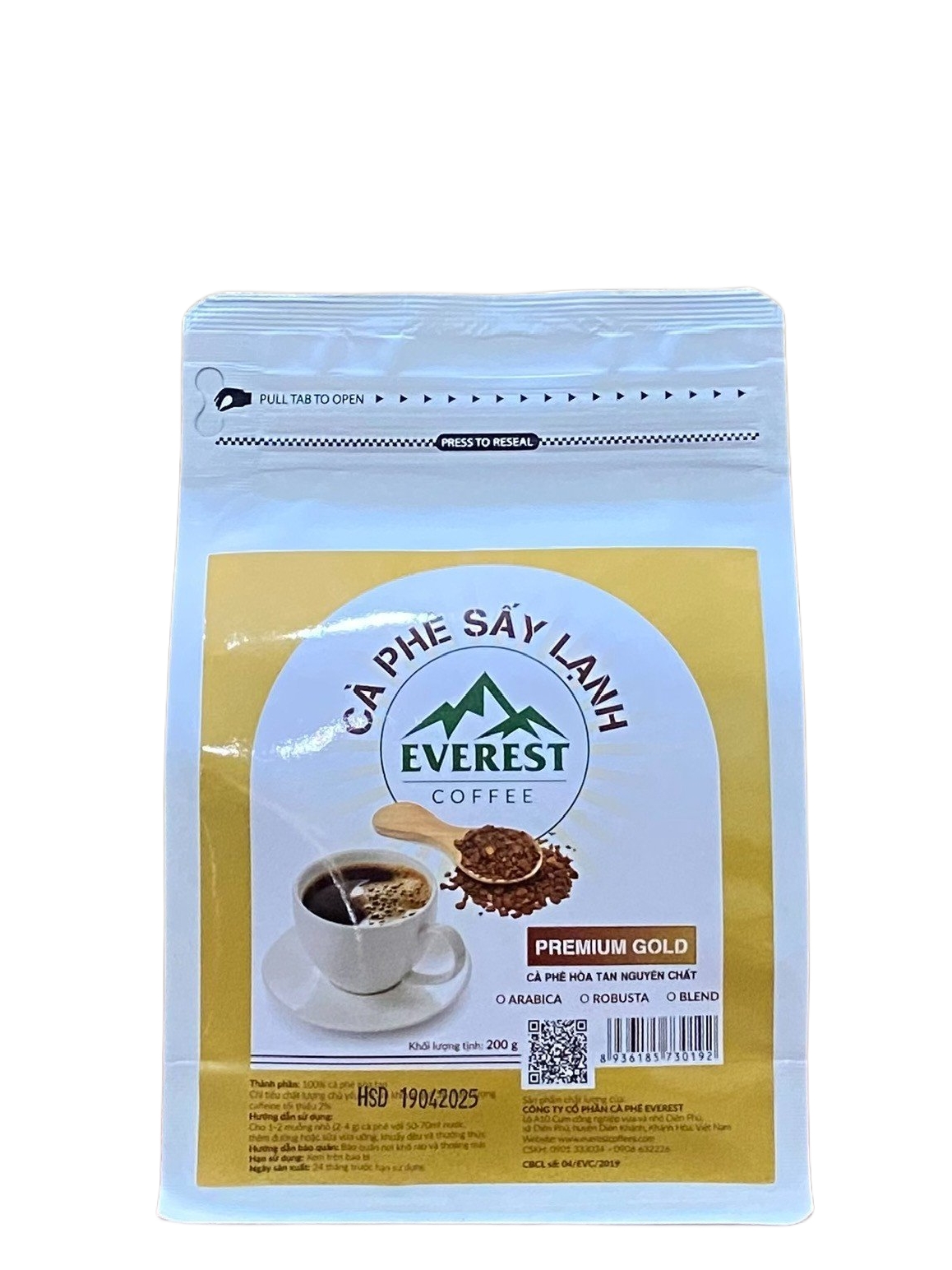 Cà Phê Đen Sấy Lạnh 100% Nguyên Chất Blend EVEREST COFFEES. Hàng Xuất Khẩu Chất Lượng Quốc Tế. Tiêu Chuẩn FDA Hoa Kỳ