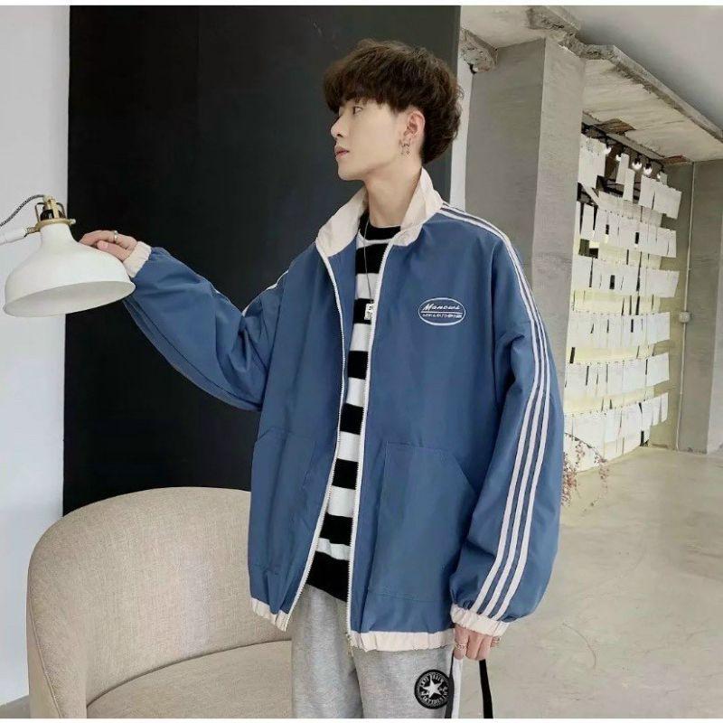 Áo khoác Dù 2 lớp in logo Ulzzang unisex Couple ,Áo Gió Bomber Jacket sọc phối màu form rộng kiểu Hàn quốc
