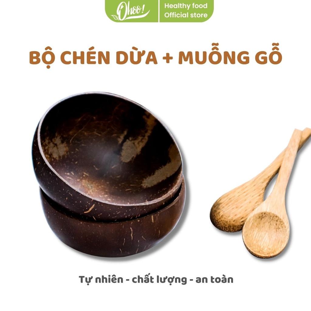 Bộ Bát Gáo Dừa &amp; Muỗng Gỗ, vật dụng dùng để ăn hạt ngũ cốc dinh dưỡng Granola nhà Ohoo