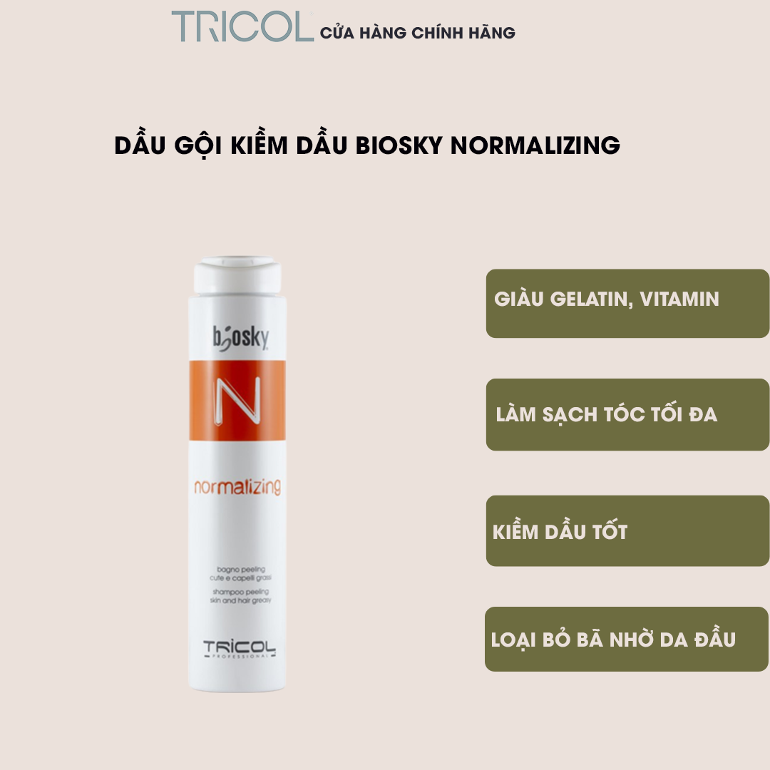 Dầu gội cho tóc dầu, làm sạch da đầu giúp tóc chắc khỏe Tricol Biosky Normalizing Shampoo 250ml