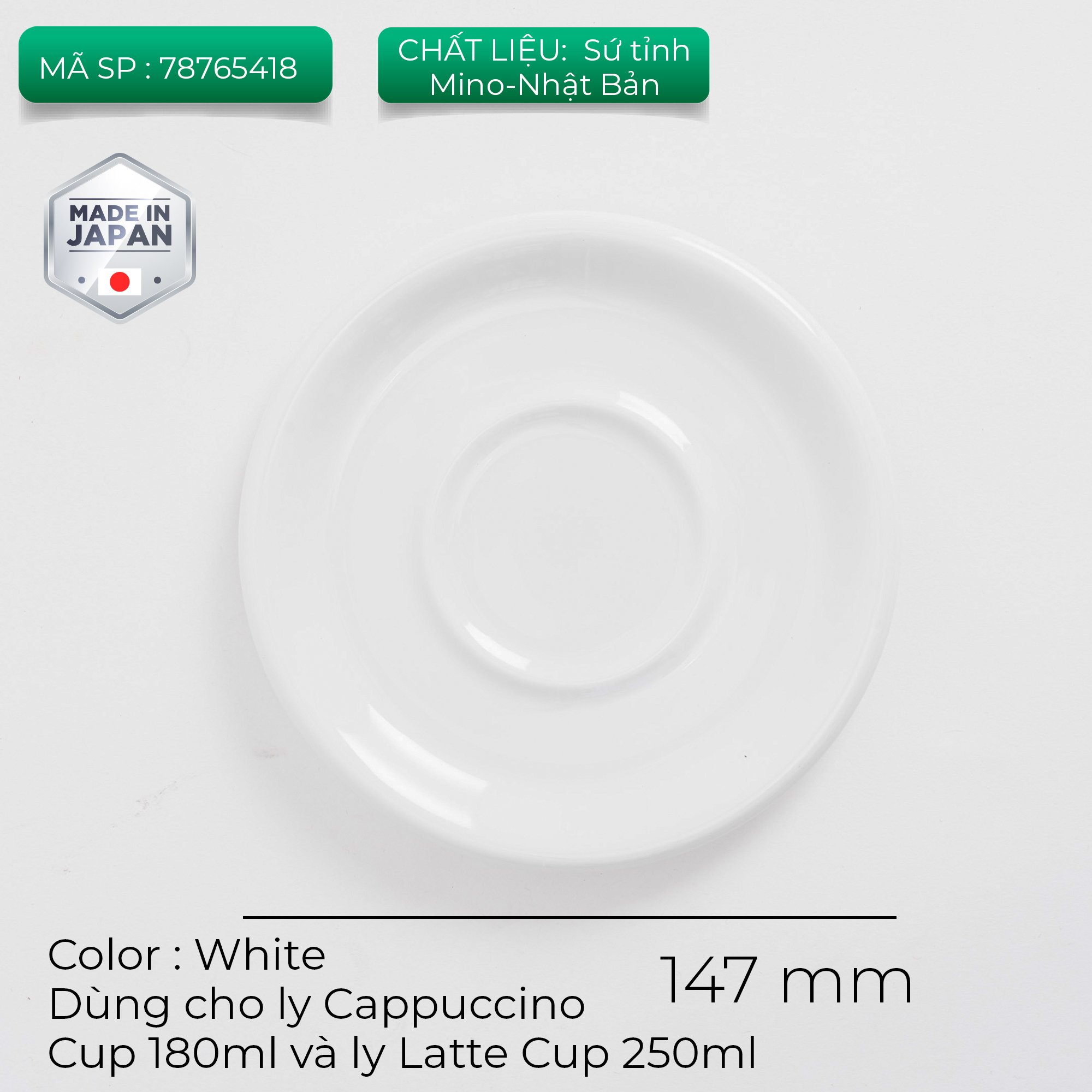 Đĩa sứ Origami Cappuccino Latte Saucer 147mm