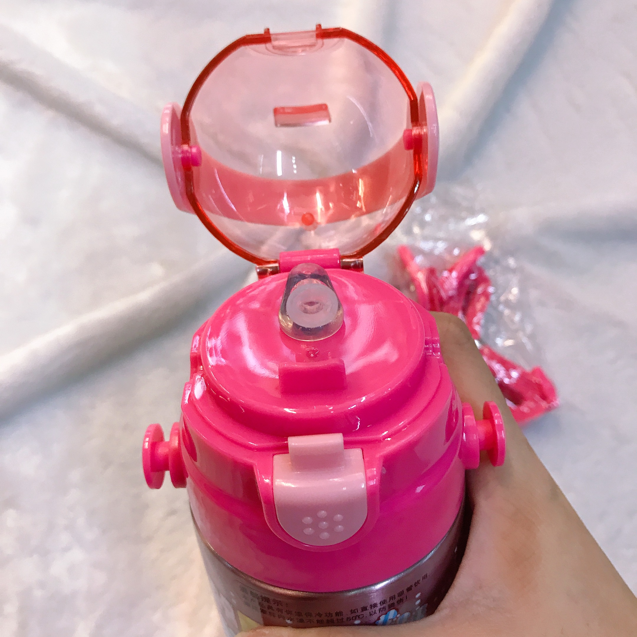 Bình nước giữ nhiệt hình mèo Kitty chấm ô vuông nắp trong suốt màu hồng đậm cho trẻ em, bé gái -  - KT3610HD