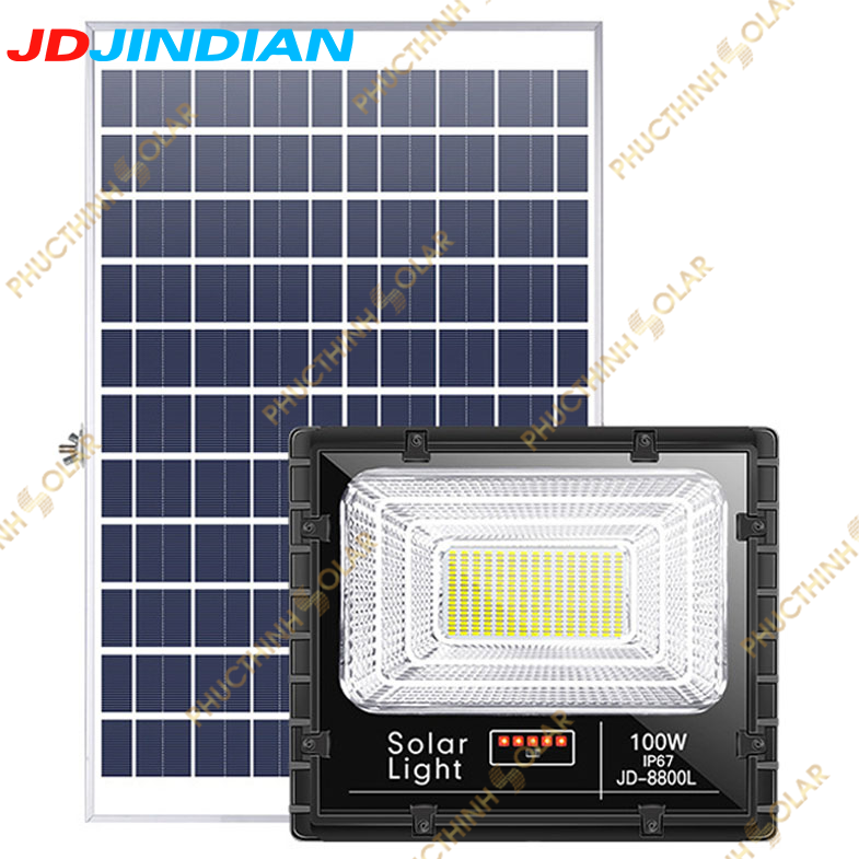 Đèn Năng Lượng Mặt Trời 100W Jindian JD-8800L Đèn Pha Led Cảm Biến Ánh Sáng, Có Điều Khiển Thông Minh | Phúc Thịnh Solar