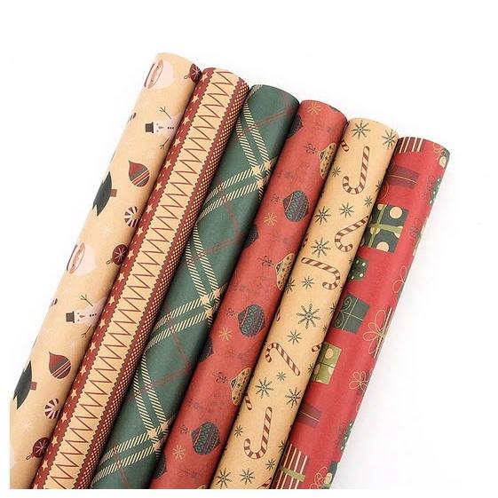 SET 5 TỜ GIẤY GÓI QUÀ mẫu Giáng Sinh 53cmx78cm GIẤY BÓNG | Set 5 Giấy gói quà kraft 50X70CM phong cách Châu Âu