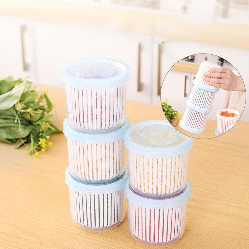 Round Transparent Double Drain Refrigerator Storage Box Ingredients Box Home Organizer Food Container Kitchen Accessories