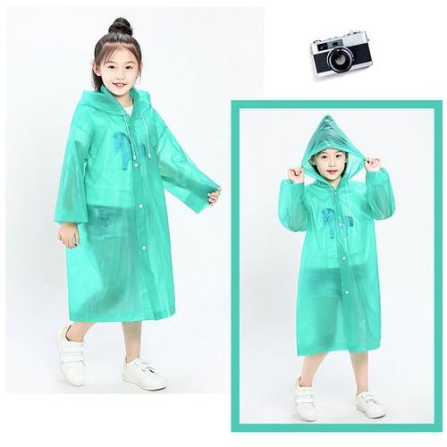 Áo Mưa Trẻ Em, Áo Mưa Trong Suốt Có Mũ Trùm Đầu Phối Nút Và Dây Rút Chống Nước Màu Trơn Cho Bé