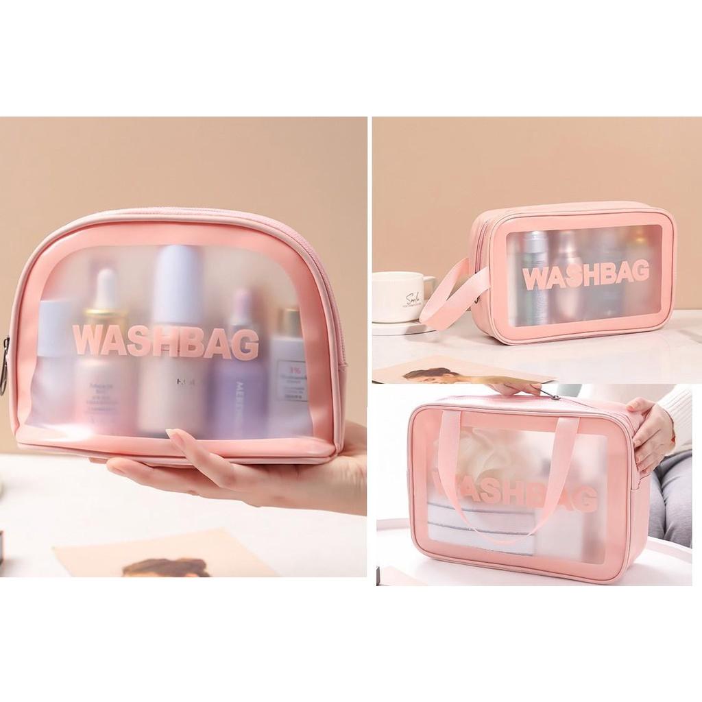 Túi Đựng đồ trang điểm trong suốt washbag Combo 6 nhựa PVC da Pu 3 màu đi bơi đi biển du lịch