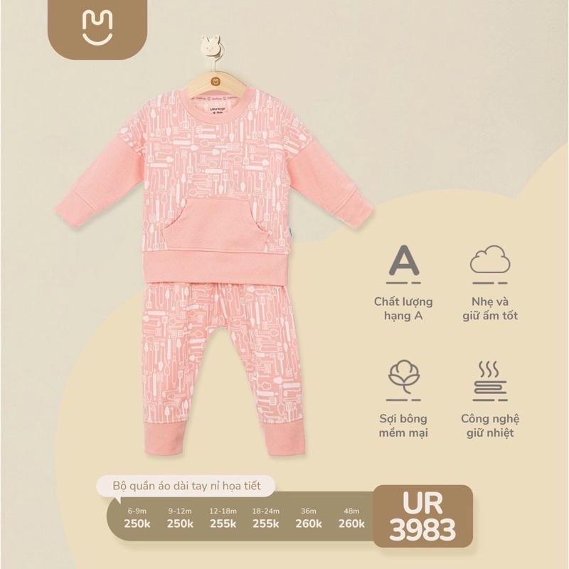 Bộ quan áo nỉ Thu Đông cho bé Ualarogo 6 tháng - 4 tuổi cotton dài tay cổ tròn cúc cài vai