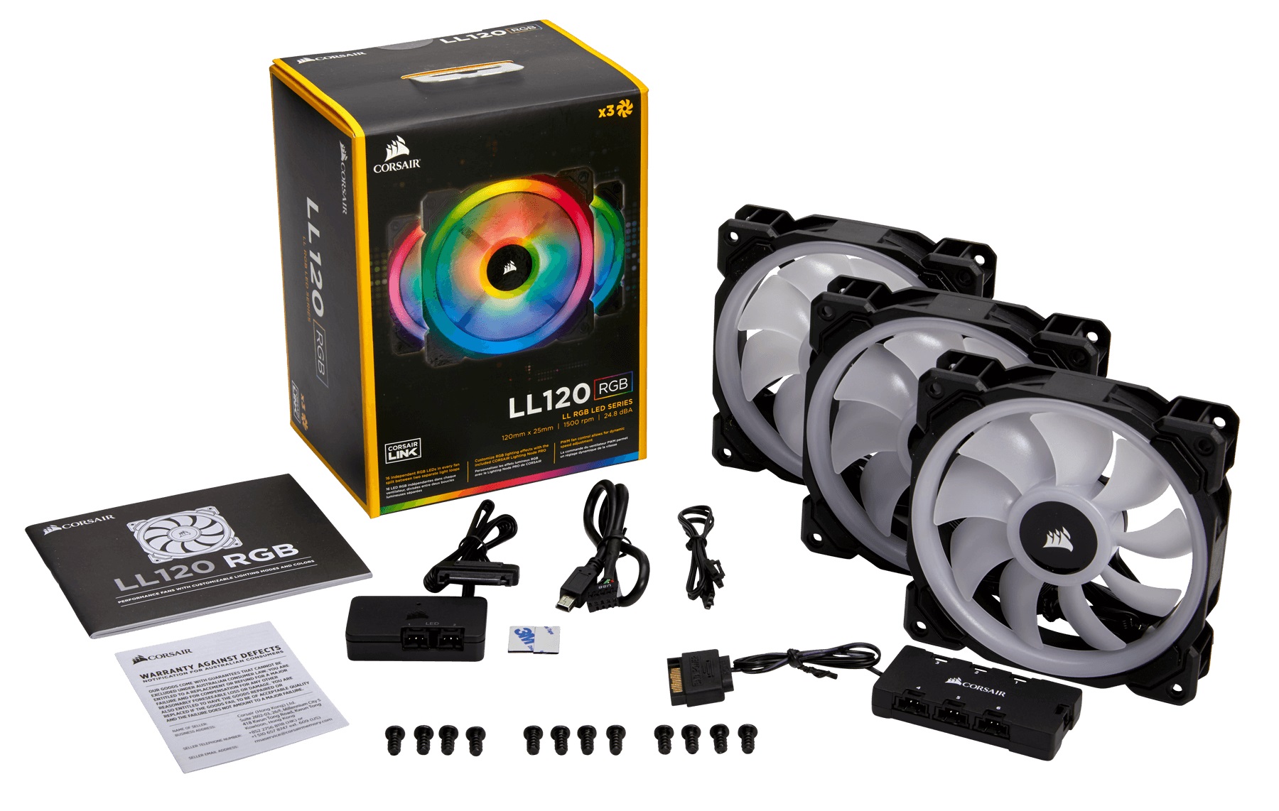 Bộ 3 Quạt Máy Tính 120mm CORSAIR LL120 Trắng RGB kèm Node PRO- Hàng Chính Hãng