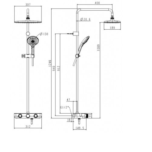 Bộ vòi sen cây  tắm đứng cảm biến nhiệt  American Standard Easy SET WF-4955 (FFAS4955) trọn bộ sen tắm đứng