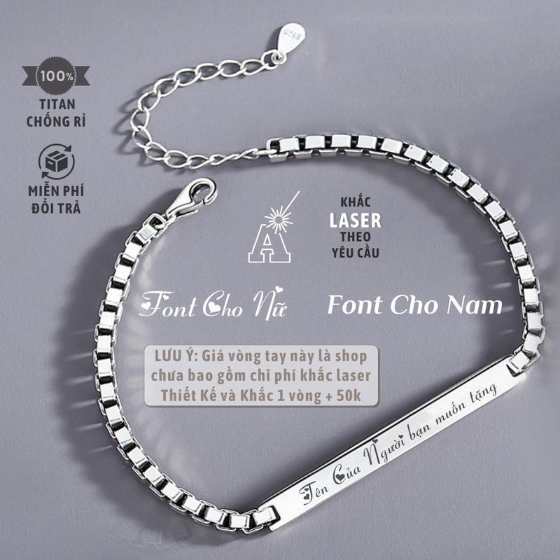 [Ghi Chú] Lắc kèm tên cặp đôi vuông nam nữ Khắc Tên theo yêu cầu thuần Việt có sẵn