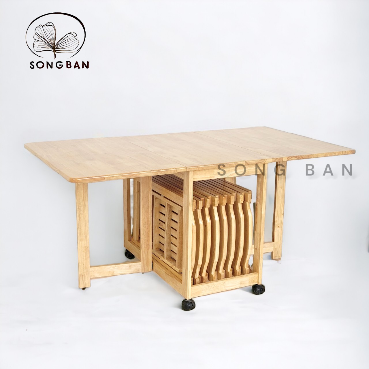 Bàn Ăn Gỗ Cao Su Xếp Gọn 90 x 1m6 Thông Minh Dày Dặn Chắc Chắn - Hàng VN Xuất Khẩu