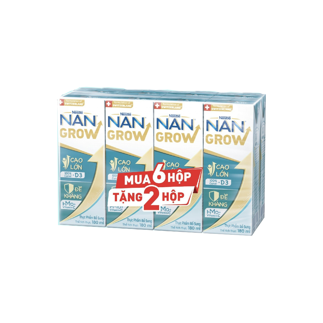 Lốc 6 tặng 2 Hộp Sữa pha sẵn Nestlé NANGROW 180ml/hộp sữa mát công thức từ Thụy Sĩ 100% Canxi giúp bé cao lớn vượt trội