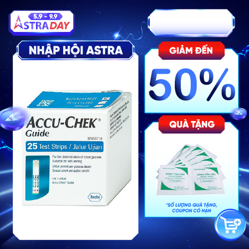 Que thử đường huyết Accu-Chek Guide, NK chính ngạch, SX tại Mỹ, Tem niêm phong và nhãn phụ tiếng việt đầy đủ, Hộp 25