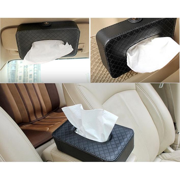 Hộp đựng khăn giấy trên ô tô bằng da cao cấp, tiện lợi trên xe hơi- Hoàng Đông Shop