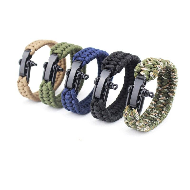 Camping Hiking Survival Parachute Cord Bracelet For Men Women Rope Buckle Emergency Kit Wristbands Men Jewelry Bracelet
