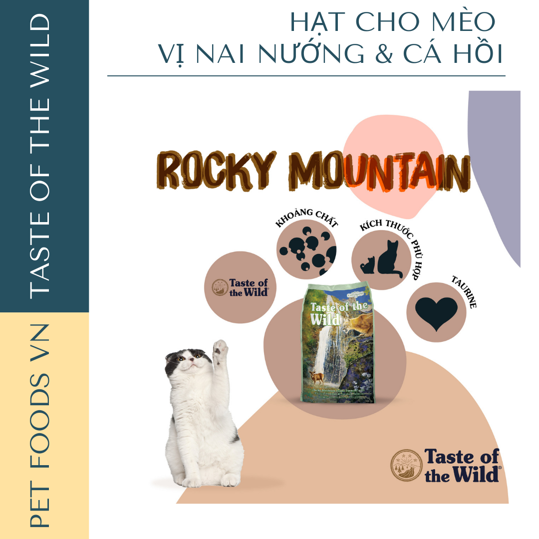 Hạt cho mèo TASTE OF THE WILD Rocky Mountain vị Nai Nướng &amp; Cá Hồi Xông Khói