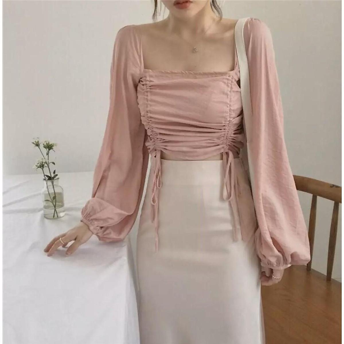 ÁO BẸT VAI CROPTOP RÚT NGỰC TRƠN BASIC - ÁO KIỂU CRT ULZANG HOT GIRL