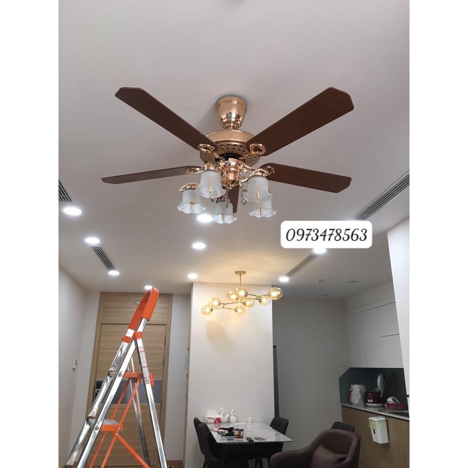 Quạt Trần Đèn 5 Cánh Tân Cổ Điển Cao Cấp Cho Phòng Khách- Ngủ,Điều Khiển Từ Xa Siêu Mát,Hàng Nhập Khẩu