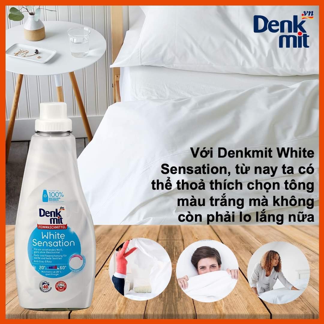 Nước giặt trắng quần áo Denkmit # Nước giặt Denkmit White Sensation dành cho quần áo trắng - chai 1L