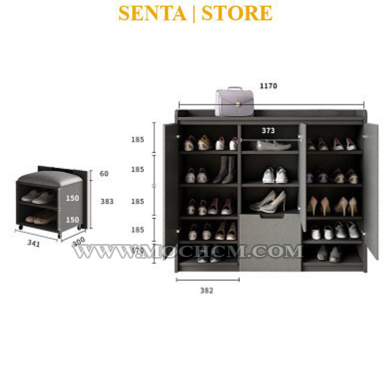 Combo tủ giầy dép hiện đại kết hợp đôn ngồi bọc nệm MOC1832