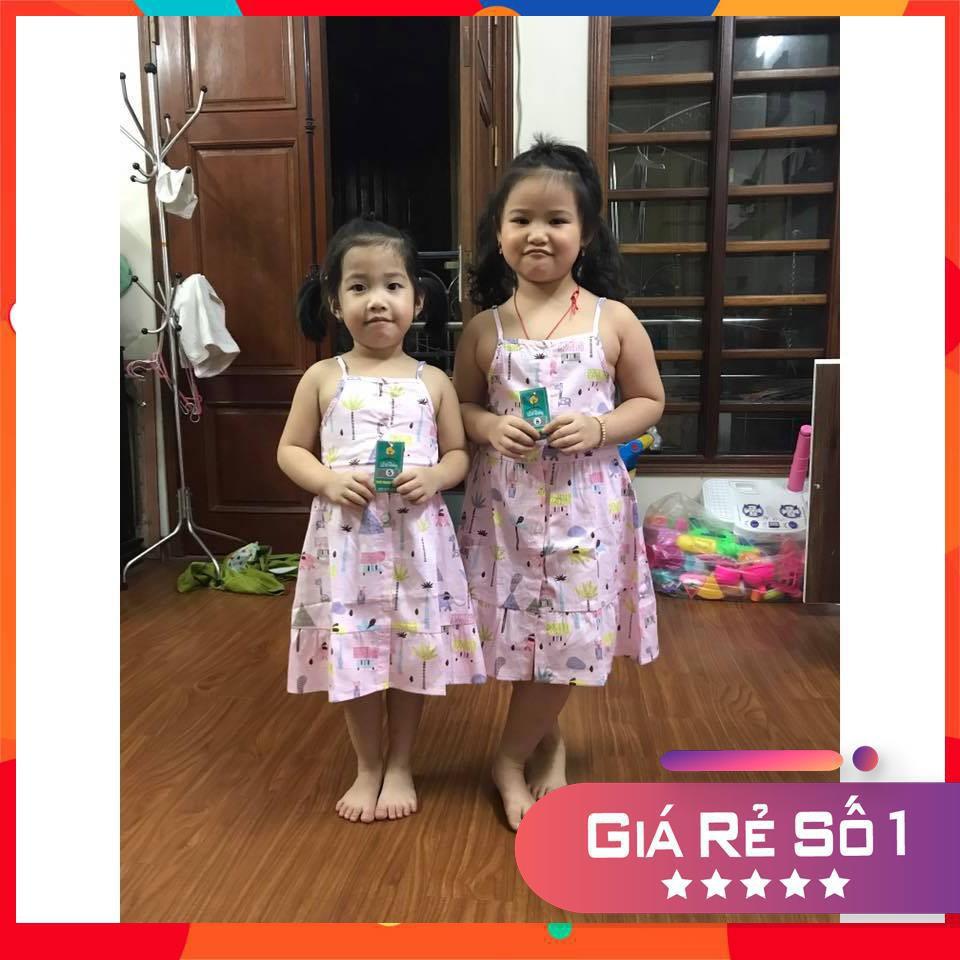 Váy thô hai dây cúc giữa bé gái size 3 - 8T