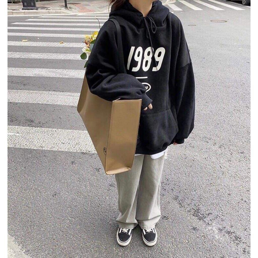 ÁO KHOÁC HOODIE NỈ UNISEX 1989 MÀU ĐEN CHẤT VẢI DÀY,GIỮ ẤM TỐT