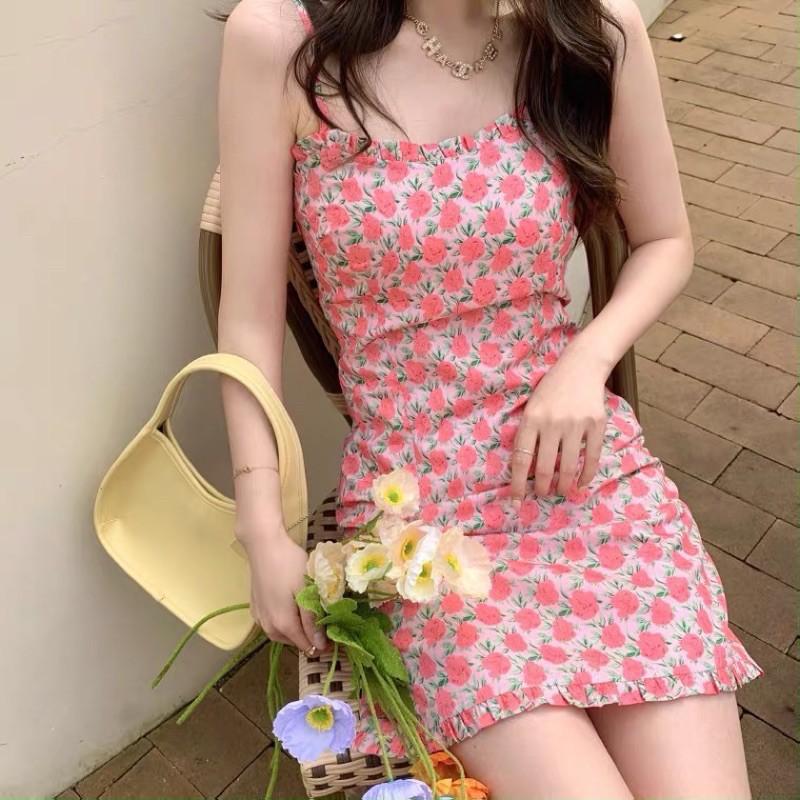 Đầm hai dây thắt nơ hoa hồng summer 2020