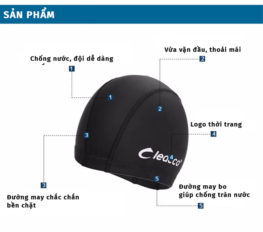 Nón Bơi Vải PU co dãn cao cấp, độ đàn hồi cao, bền đẹp , phù hợp với các bạn không quen loại nịt chặt Yesure Cleacco Cao Cấp Chống Thấm Nước , Mềm Mại - Hàng Chính Hãng