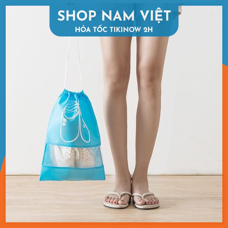 [Loại Dày] Set 2 Túi Vải Đựng Giày, Đồ Du Lịch Đa Năng Có Dây Rút, Chống Thấm Nước