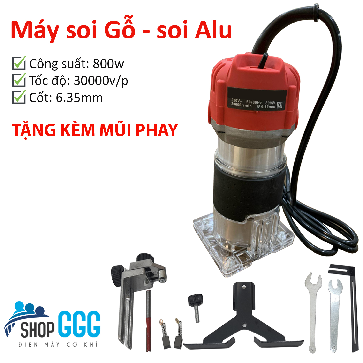 Máy phay gỗ | Máy soi gỗ | Công suất 800w, tốc độ 30000v/p