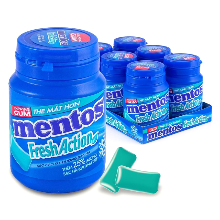 Sing Gum Mentos Fresh Action Hương Bạc Hà Mạnh (Hộp 6 Hũ)