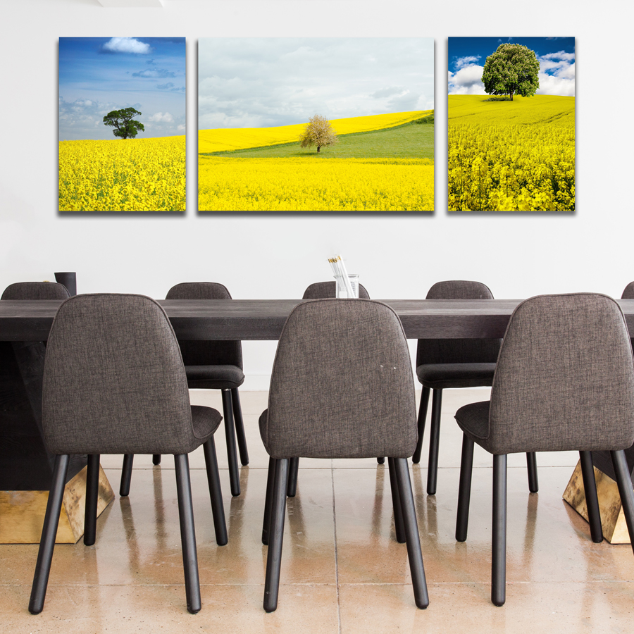 Bộ 3 Tranh Canvas Đồi Hoa Vàng Khoe Sắc Tặng Sơ Đồ Treo Tranh Và Đinh Treo Tranh - Khung Hình Phạm Gia PGTK3A