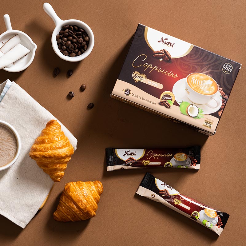 Cà phê capuchino dừa Vinanutrifood C03, cafe có hương vị dừa hảo hạng, tạo nên sự mới mẻ mang đến cảm giác thoải mái, thư thái khi thưởng thức, đảm bảo an toàn thực phẩm đáp ứng đầy đủ tiêu chuẩn GMP - WHO