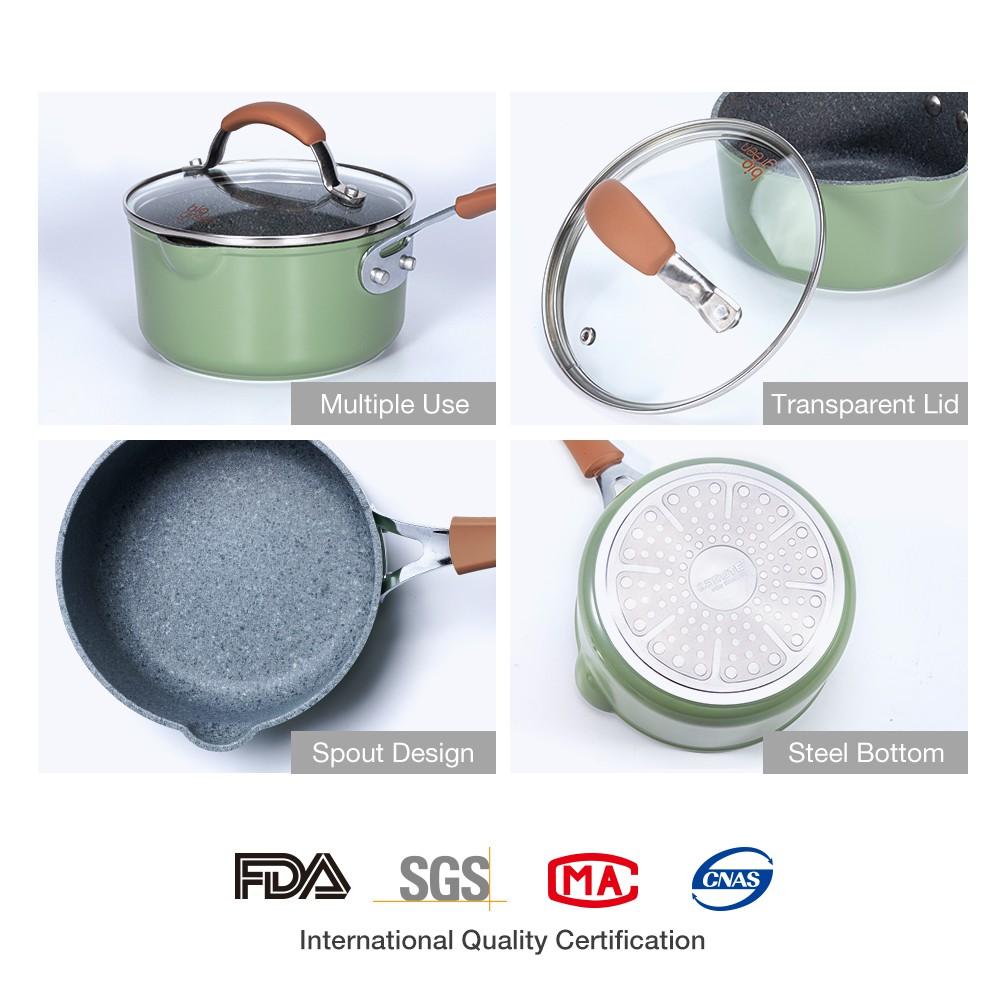 Chảo Sữa Chảo Sốt Có Nắp Carote Essential Woody Saucepan Lớp phủ chống dính đá Maifan_Không chứa PFOA_Giữ nhiệt_Phù hợp cho mọi loại bếp kể cả bếp từ. Tặng kèm muôi gỗ