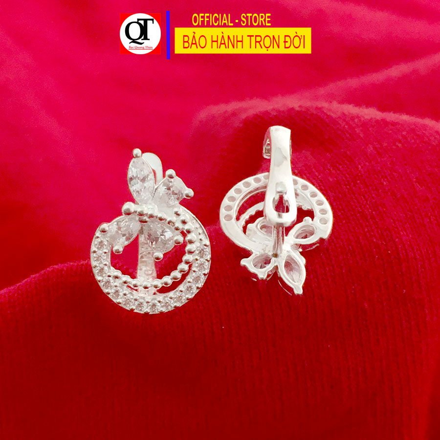 Bông tai nữ cá tính chất liệu bạc 925 kiểu khóa bật đeo sát tai đính đá hạt thóc trắng cao cấp trang sức Bạc Quang Thản - QTBT142