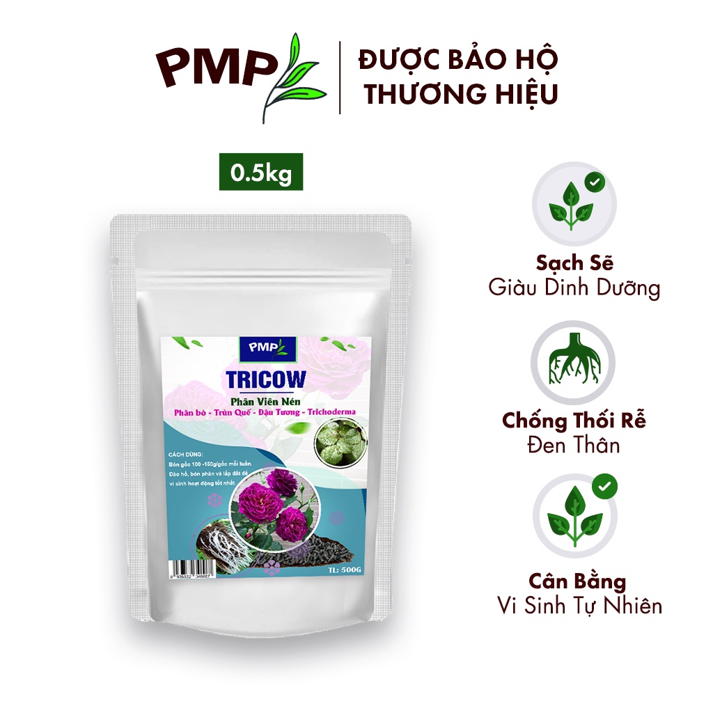 Phân Tan Chậm Tricow Trùn Quế - Canxi - Trichoderma Cho Hoa Hồng, Rau Sạch, Cây Cảnh 1Kg