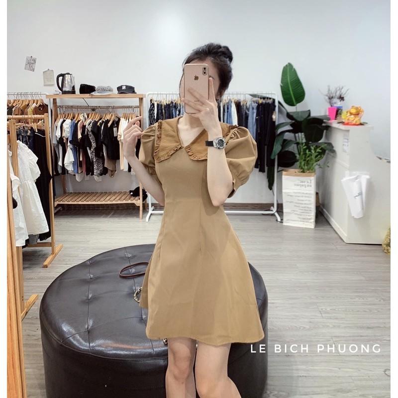 Váy Cổ Sen Bèo 3 Màu Tay Cộc, Đầm Dáng Suông Tay Bồng Cổ Bèo Siêu Xinh Có Ảnh Thật Kèm Video