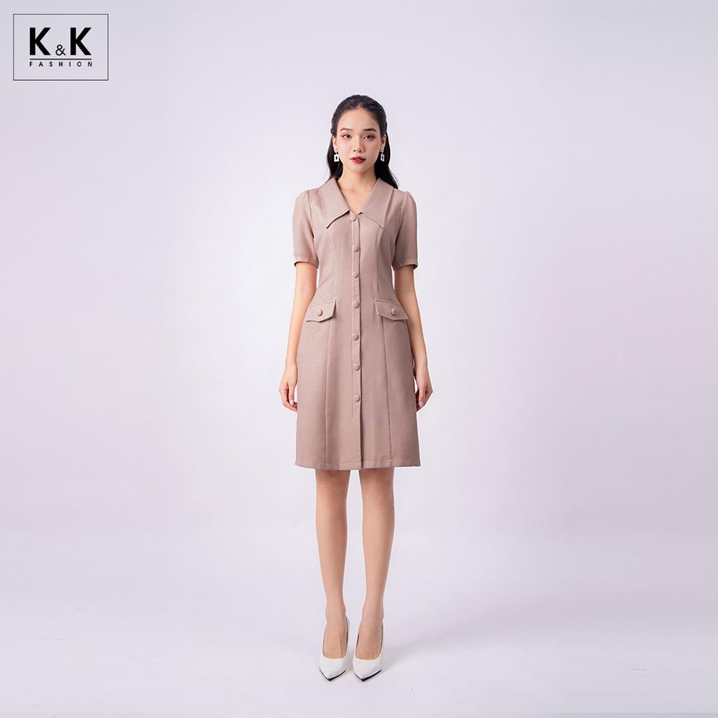 Đầm Sơ Mi Công Sở Phối Túi Giả K&K Fashion KK116-18 Chất Liệu Cotton Chéo