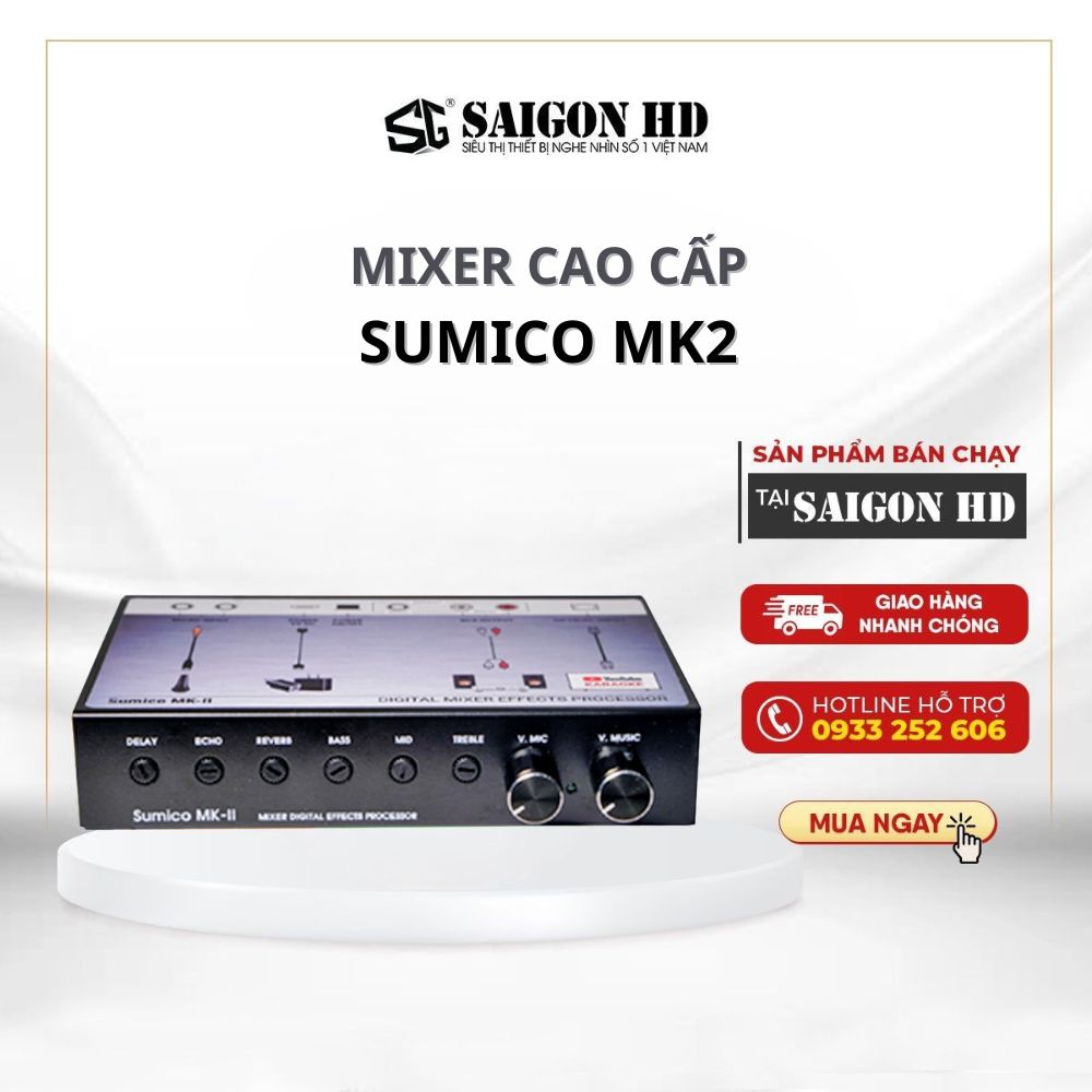 Mixer cao cấp SUMICO MK2 - Hàng chính hãng, giá tốt, nguồn sạc 5V, có thể sạc dự phòng, dùng cho mọi loại loa