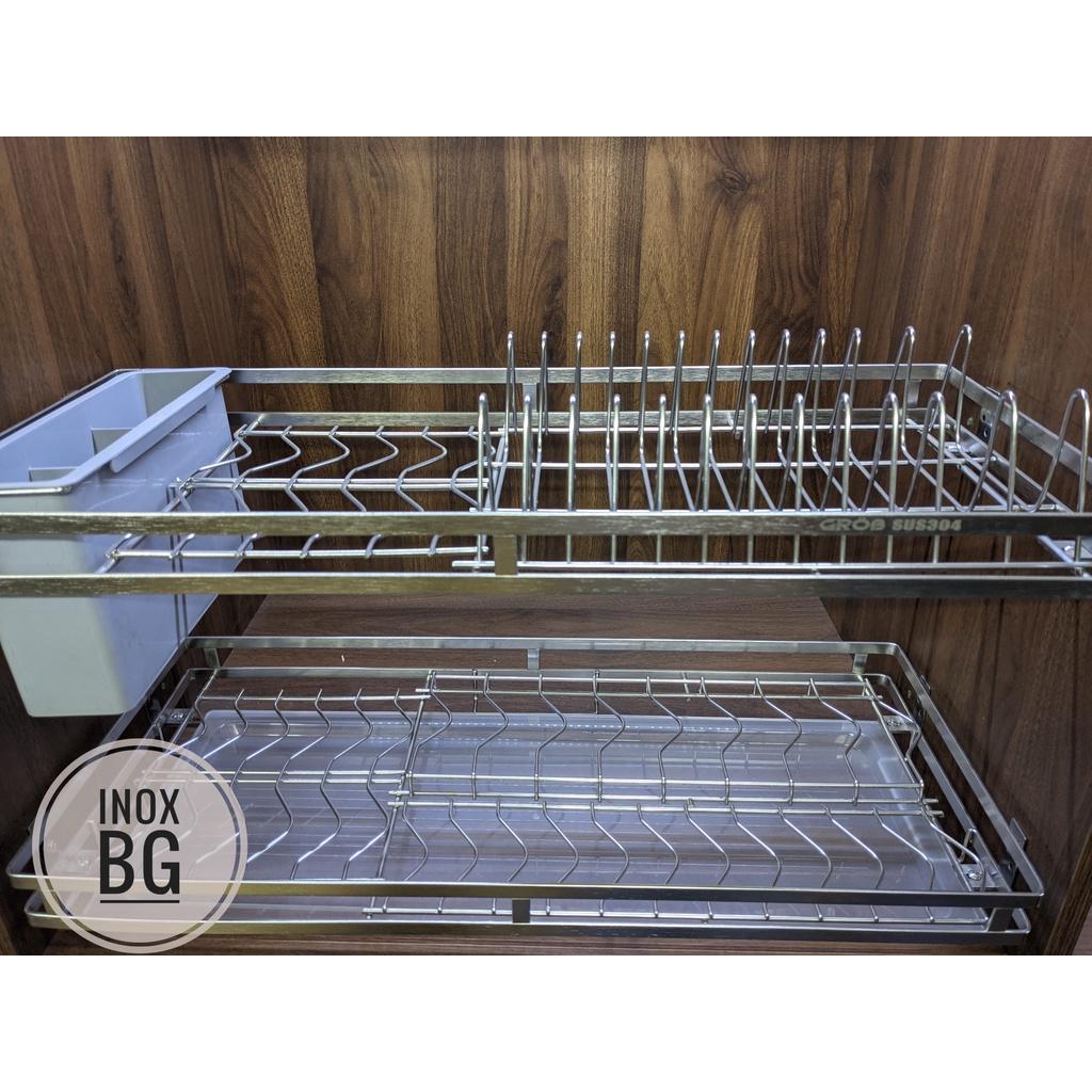 Giá bát đĩa cố định nan dẹt có rọ đũa inox SUS304 Grob