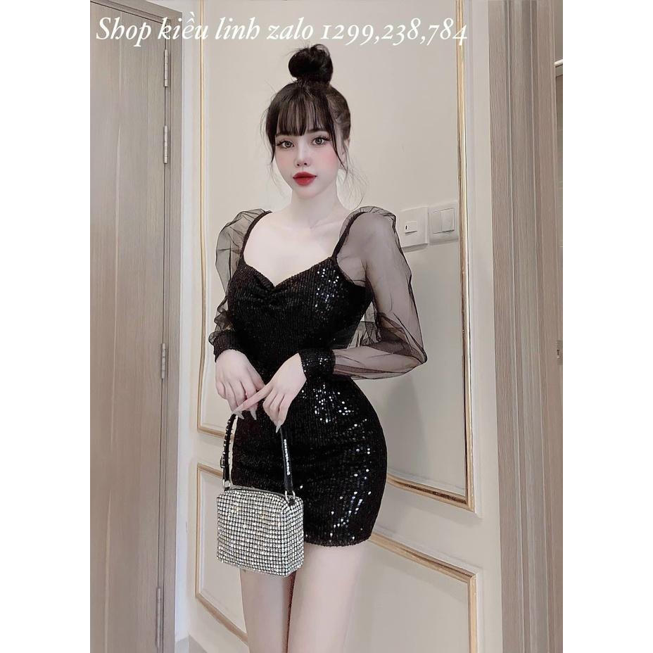 Đầm body kim sa phối tay lưới
