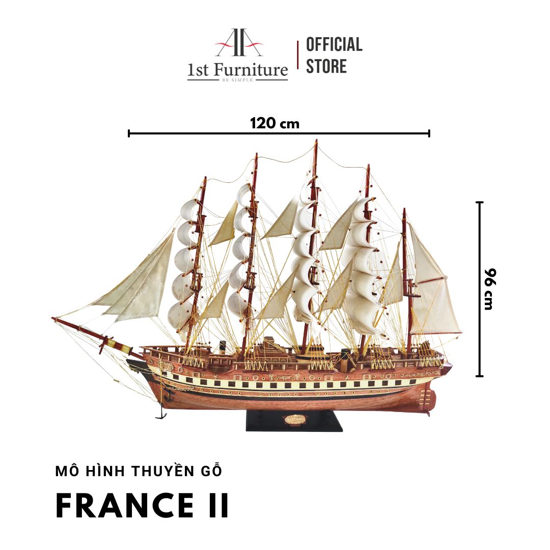 Mô hình Thuyền Cổ FRANCE II cao cấp, mô hình gỗ tự nhiên, lắp ráp sẵn, quà tặng sang trọng 1st FURNITURE