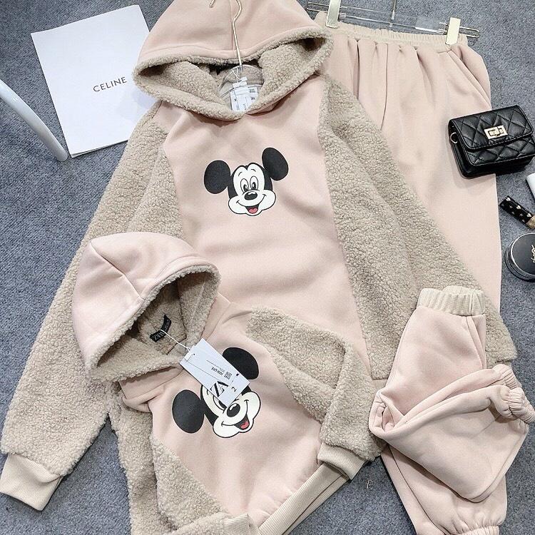 SET BỘ MẸ BÉ MICKEY BE PHỐI LÔNG XÙ