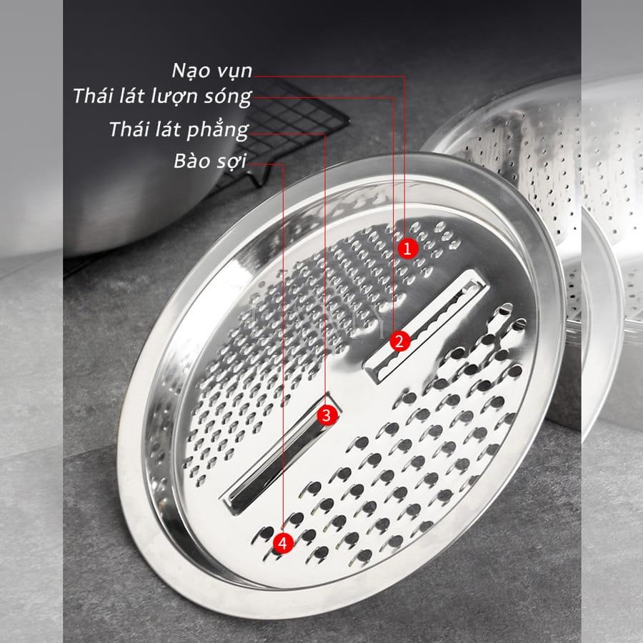 Bộ Bào Nạo Rau Củ Kiêm Rổ Và Chậu Inox Cao Cấp Đa Năng Tiện Dụng