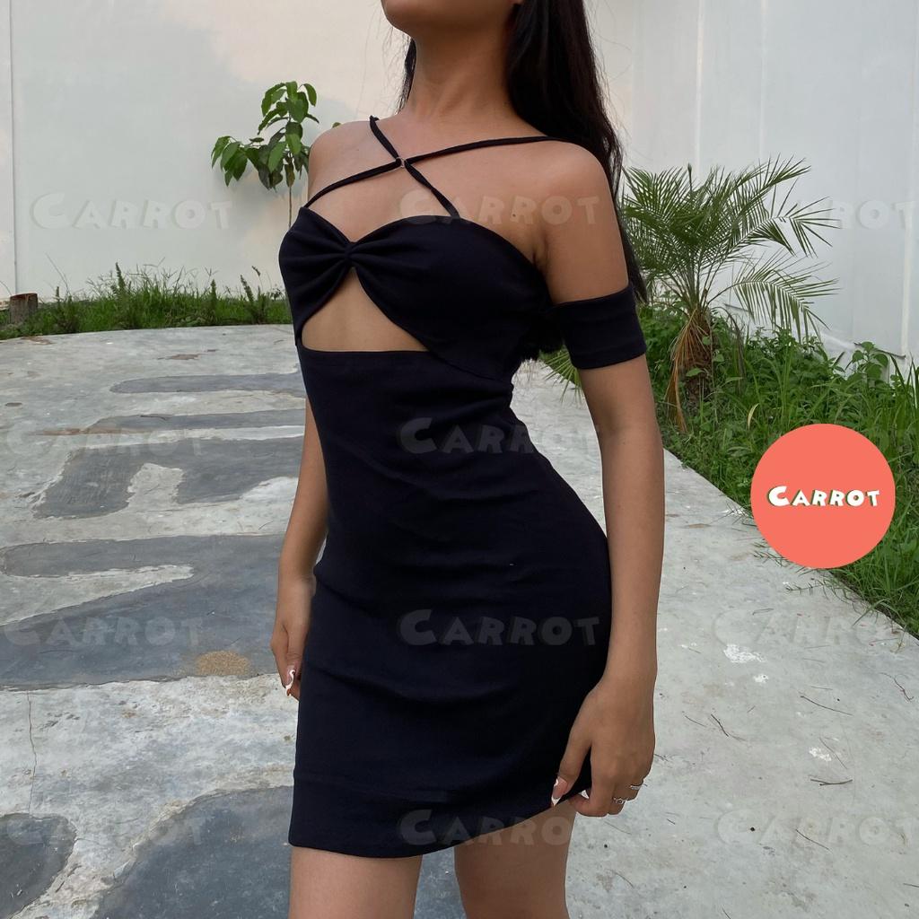 Đầm body sexy 2 dây hở lưng váy thiết kế ôm đen tay ngắn chất thun sang chảnh đi dạo phố carrotxinhdep -42