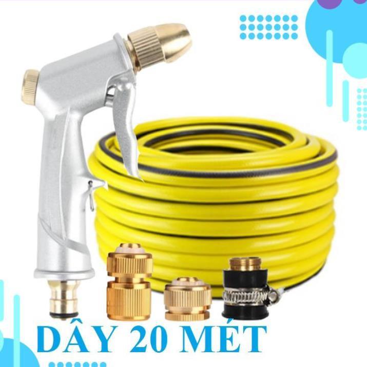 Bộ dây vòi xịt nước rửa xe, tưới cây . tăng áp 3 lần, loại 20m 206701 đầu đồng, cút đồng