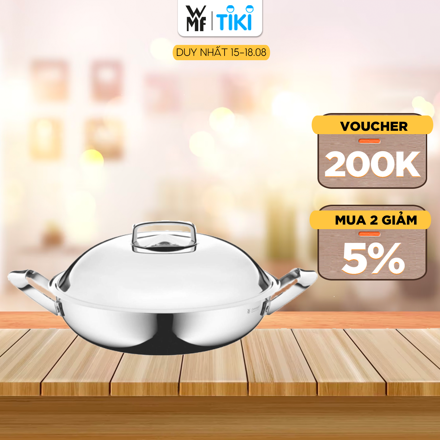 Chảo Sâu Lòng WMF WOK MULTIPLY 36cm Chất Liệu Thép Không Gỉ Cromargan - 0799596040